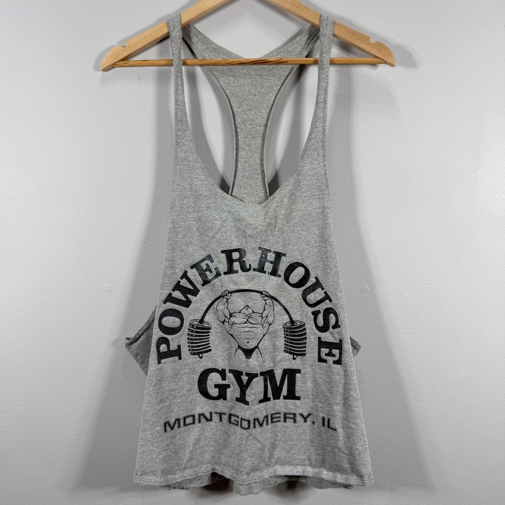 Powerhouse Gym Montgomery IL Graphic Stringer Tank Top Gray Large